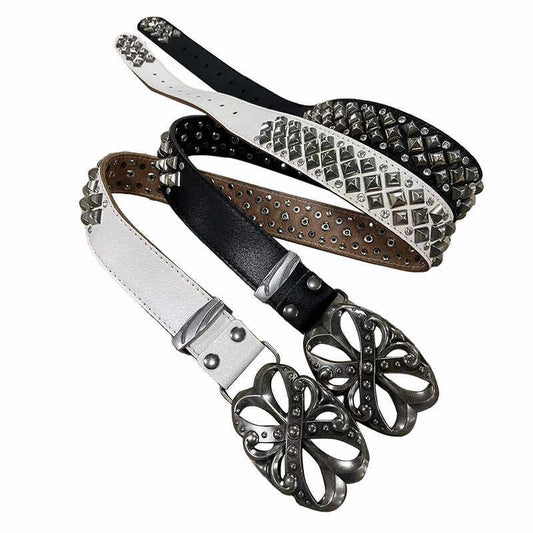 Vintage punk style rhinestone cowhide belt Unisex studded metal belt