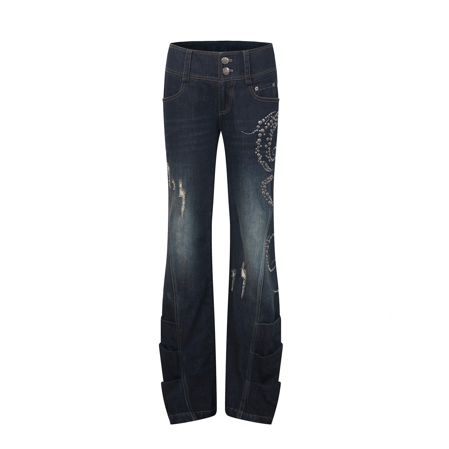 DoublePunch pre-fall original vintage style straight bootcut distressed hot drill grinding pile silhouette jeans