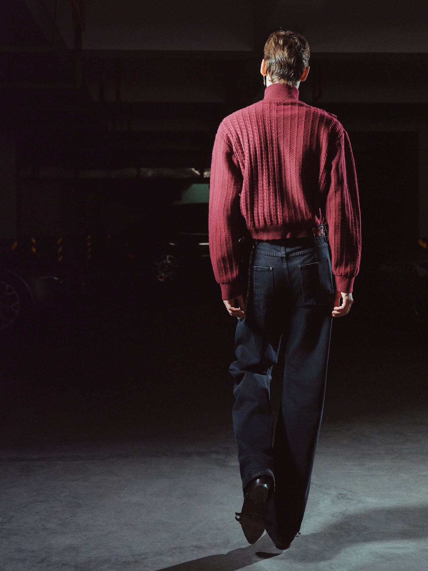 RICHILL MELANCHOLY Burgundy Metal Buckle Flap Cable Pullover Fencing Turtleneck