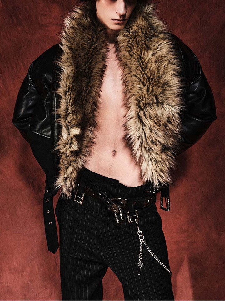 RICHILL MELANCHOLY FUR COLLAR PANELLED LEATHER SILHOUETTE SLOUCHY PADDED JACKET JACKET