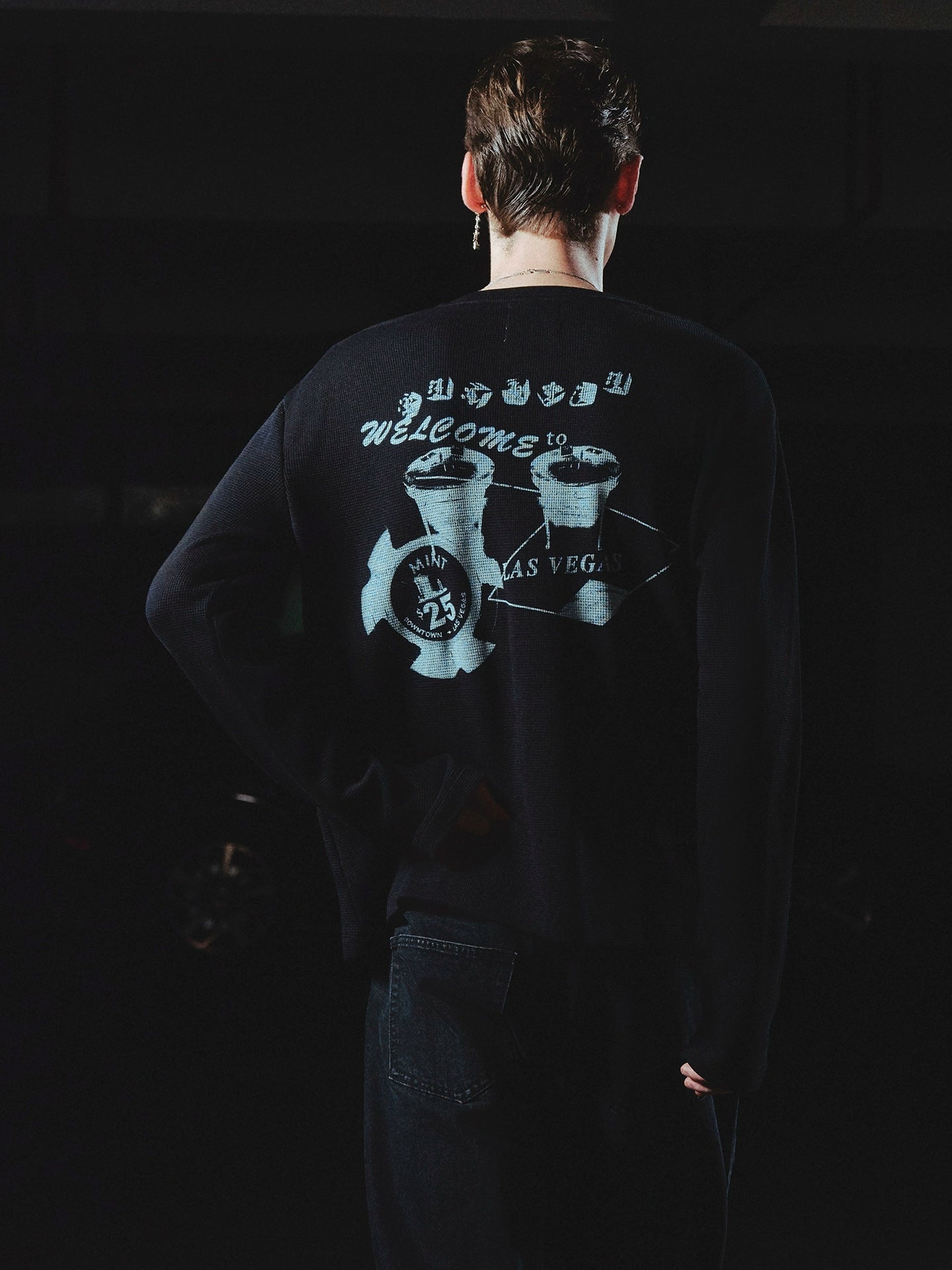 RICHILL MELANCHOLY Texas-themed printed waffle Henry collar long sleeves