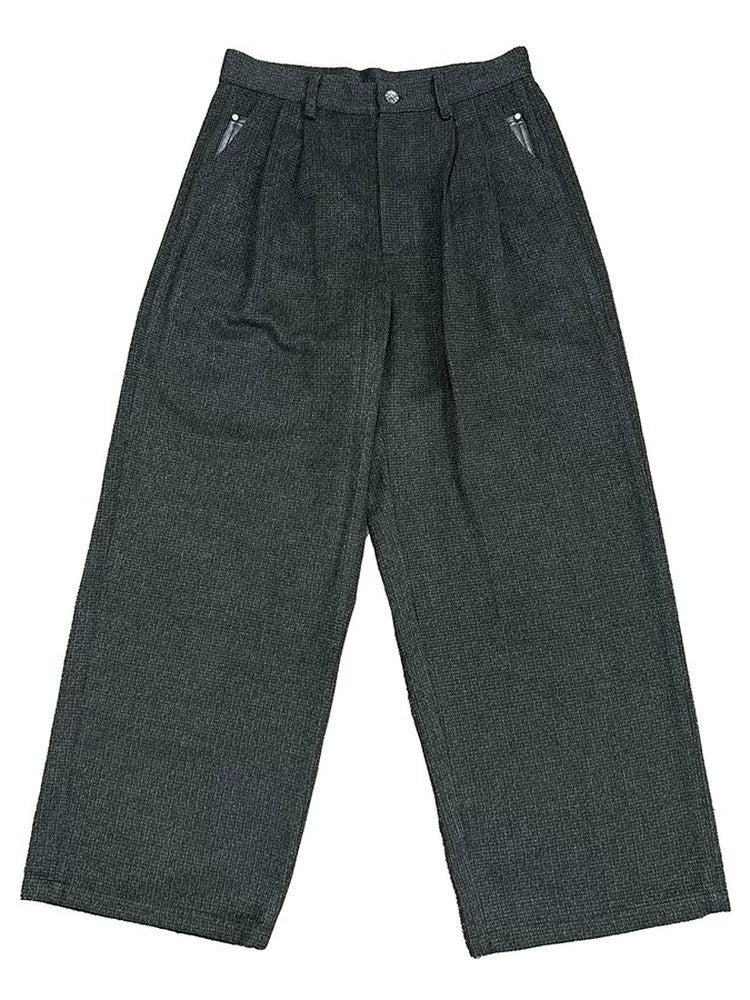 RICHILL MELANCHOLY ディープグレー フリース パッチワーク ルーズストレートパンツ