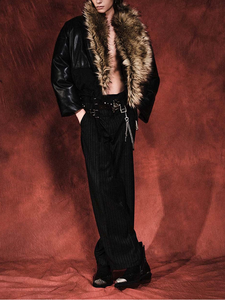 RICHILL MELANCHOLY FUR COLLAR PANELLED LEATHER SILHOUETTE SLOUCHY PADDED JACKET JACKET