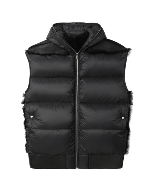 RICK OWENS Lido Oversized Shearling-Trimmed Quilted Nylon Hooded Down Gilet